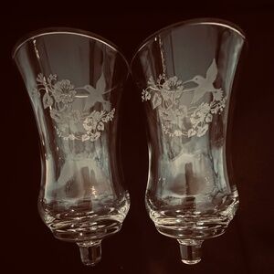 Clear Vintage Hummingbird Glass Etched Peg Voltive Candle Cup Grannycore